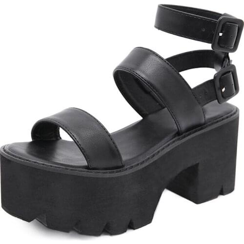 2021 New Arrival Summer Women Platform Sandals Thick Bottom Ankle Strap Sandals High Heels Open Toe Black fashion Shoes