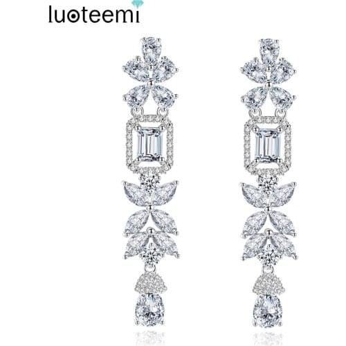 LUOTEEMI Long Pendant Cubic Zirconia Earring Charms for Women Bridal Wedding Gorgeous Accessories Summer New Arrival 2021