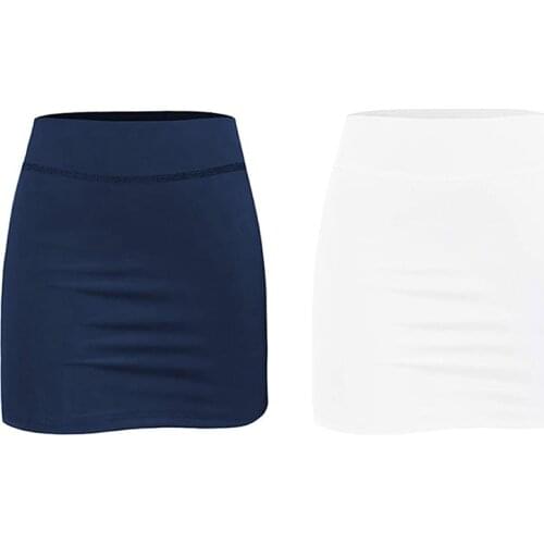2x Women Tennis Skirts Inner Shorts Elastic Sports Golf Skorts with Pockets Fit Yoga Fitness Running S White & Dark Blue