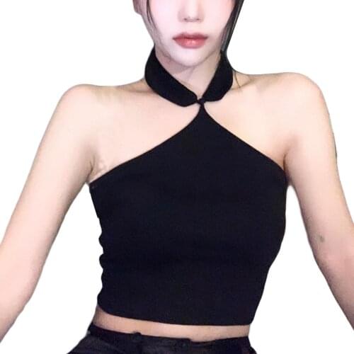 Women’s Summer Sexy Halter Vest Fashion Solid Color Round Neck Exposed Navel Suspender Tops