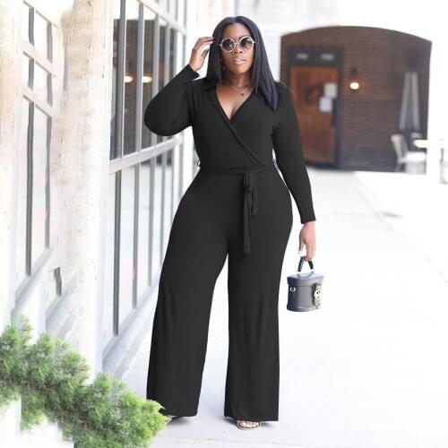 Womens Solid Color Loose Stretch Casual Plus Size Jumpsuits Overalls Long Sleeve Wide-legged Pants Romper Long Trousers Female