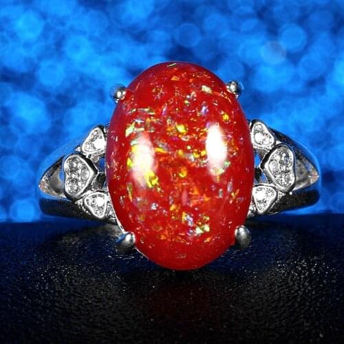 2019 New Fashion Silver Color Vintage Red Crystal Opal Promise Wedding Engagement Ring for Women Girls Gift Drop Shipping