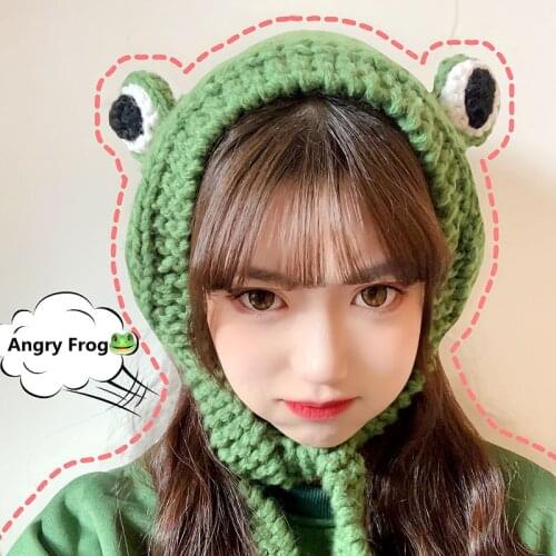 Winter Cute Cap Women Frog Hat Crochet Knitted Hat Beanie Hats Photo Props Cap T004