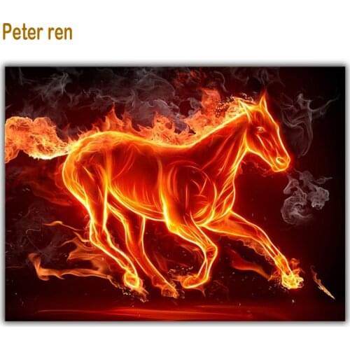 Peter ren Diamond painting Cross stitch Fire horse Roun /Square Diamond mosaic Full Embroidery with diamonds"Horse Flame"