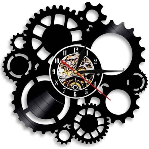 Gear Vintage Wall Clock Watches Mechanism Gears Cogwheel Steampunk Vinyl Clock Home Interior Decor Loft Decor Decoration
