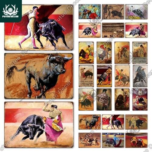 Putuo Decor Spain Matador Shabby Metal Sign Tin Sign Decorative Vintage Decor Plate for Bullring Man Cave Pub Bar Room Home Wall