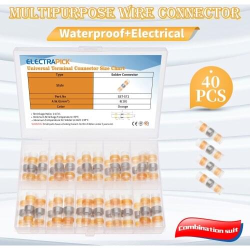 ELECTRAPICK 40PCS Waterproof Sleeve Solder Seal Wire Connectors Heat Shrink Kit Cable Terminal Tool Assortment Set