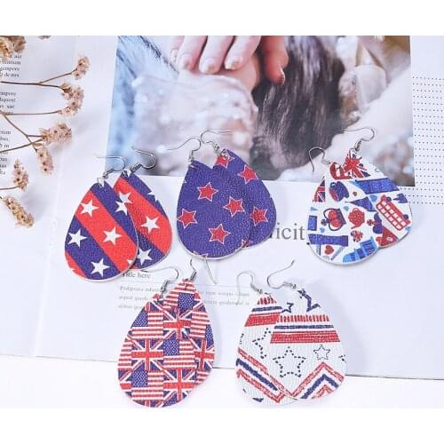European and American Lychee Pattern Water Drop Leather Earrings Five-pointed Star Earrings Leopard Pattern Printed Earrings