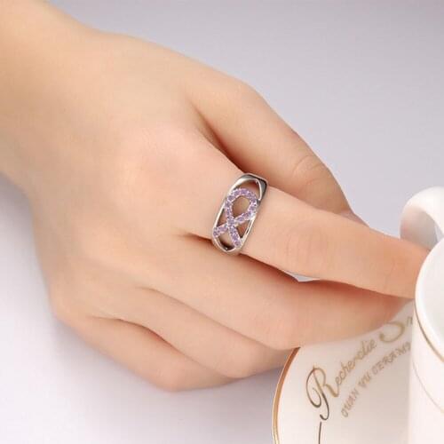 GorGor Rings Women Stainless Steel Pattern Pink Ribbon Mosaic Rhinestone Simplicity Exquisite Fashion Accessories RC-287