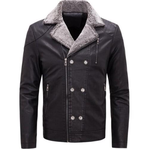 Leather Jacket Men Coats High Quality fleece warm PU leather jackets Autumn Winter casual motorcycle leather jackets