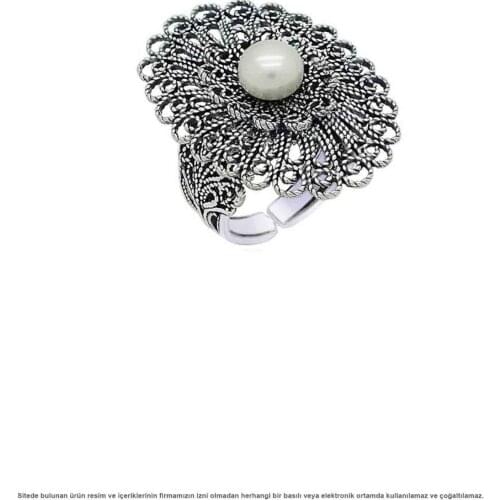 Midyat Silver Filigree Pearl Cubic Zirconia Women Ring