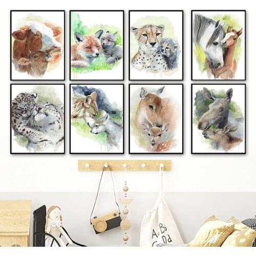 Cute Animal Family Cow Fox Horse Nursery Wall Art Canvas Painting Nordic Posters And Prints Cartoon Pictures Kids Room Decor