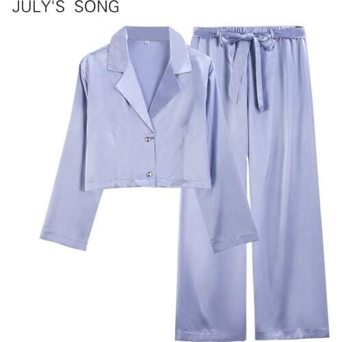 JULYS SONG Fashion Faux Slik Women Pajamas Elegant Sleepwear Woman Solid Summer Pajama Female Homewear Lounge wear