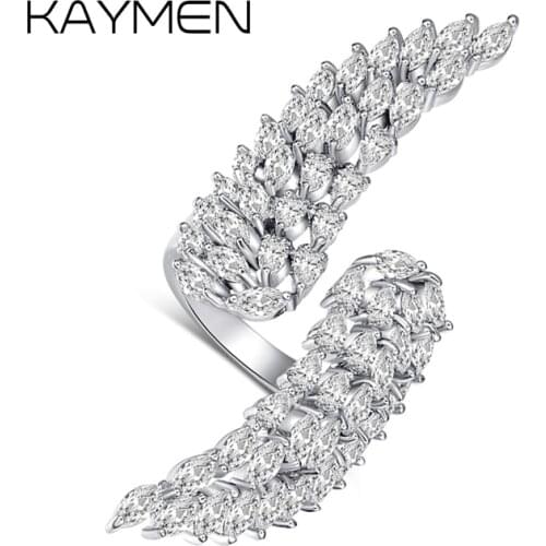KAYMEN Fashion Copper Inlaid AAA Zircon Angel Wings Shape Wedding Ring For Women Luxury Engagement Party Finger Ring Jewelry