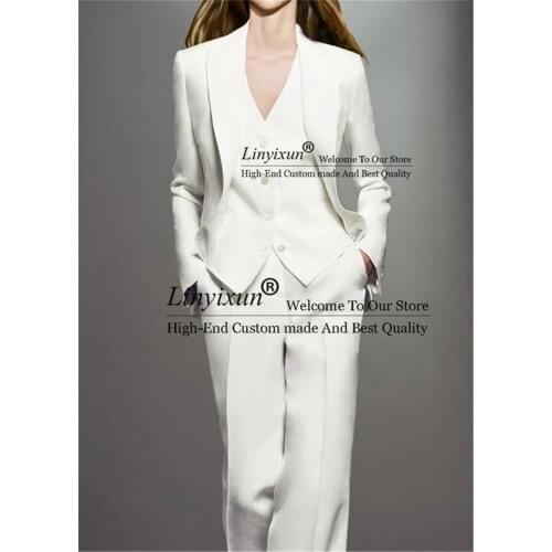 Fashion White Women Suits 3 Piece Women Pant Suits OL Womens Summer Suit Women Blazer Jacket +Trousers +Vest Suit