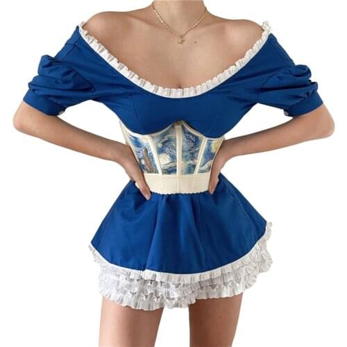 Fashion Women Top Cropped Girdle Decoration Retro Art Printed Bouquet Waist Elastic Band Design Ladies Sexy Summer Clothing