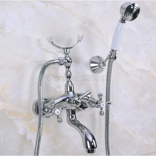 Wall Mounted Chrome Polished Clawfoot Bathtub Faucet telephone style Bath Shower Water Mixer tap with Handshower tna230