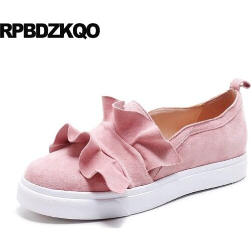 Genuine Leather Creepers Pink Designer Shoes China Real Cute Elevator Muffin Women Thick Sole Flats Fashion Latest Ruffles