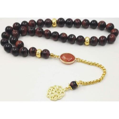 Natural Red Tiger Eye stone tasbih allah 33 45 66 99 prayer beads islamic prayer 2019New style Muslim beautiful gift bracelets