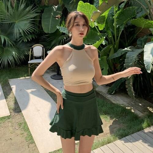 2021 New High Waist Bikini Women Solid Swimwear Bow Swimsuit Bandage Biquini Push Up Bikinis Korean Style Bathing Suit