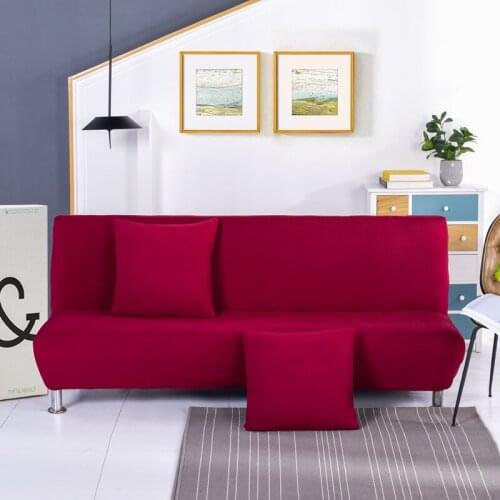 Solid color stretch sofa-bed cover without armrests, fully foldable double combination, removable and washable dustproof mat