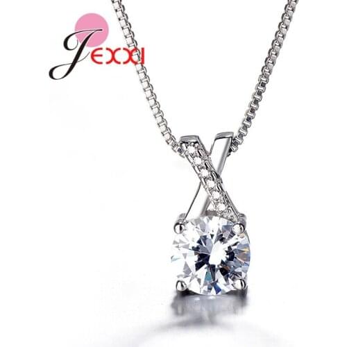 Wholesale 925 Sterling Silver Shiny Cubic Zirconia Pendant Necklaces Women Girls Lovely Necklace Choker Jewelry