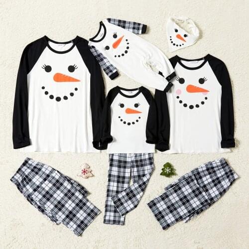 PatPat Family Matching Christmas Carrot Snowman Print Plaid Pajamas Sets (Flame Resistant)