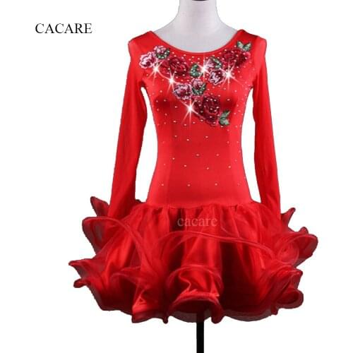 Latin Dance Dress Women Salsa Samba Dance Costumes Flapper Dress D0339 Long Sleeve Sheer Hem Rhinestones Appliques