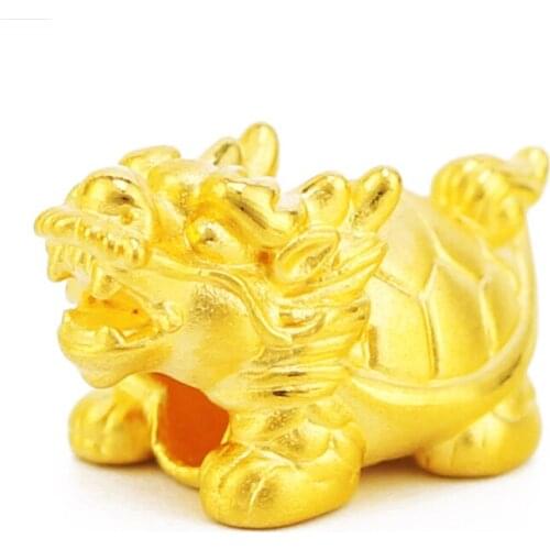 Real 999 24k Yellow Gold Pendant 3D Women Dragon Turtle Only Pendant 21x12mm