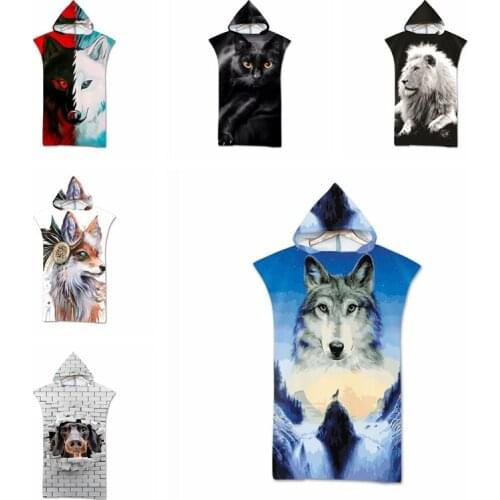 3D Printed Microfiber Fabric Adult Bath Towels Quick Drying Changing Robe Beach Towel Hooded Bathrobe Towels Sport Cloak