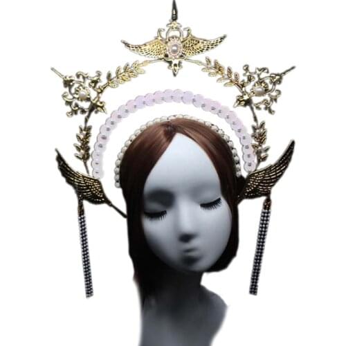 Hollow Crown Beaded Headband Pearl Chain Sequin Crown Photo Props DIY Material Package Luxury Embossed Hair Hoop