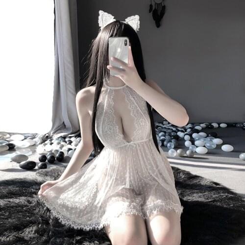 Sexy Lingerie Lace See-through Dress Lolita Cosplay Costume Cute Girl Style sleepwear Black White