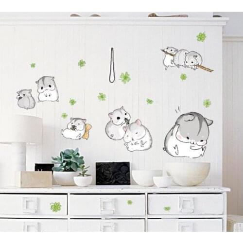 Cute little hamsters PVC can remove children room fun stickers to stick on the wall