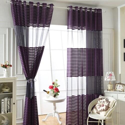 Modern Simple Stripe Warp Knitted Window Screen Curtains for Living Dining Room Bedroom