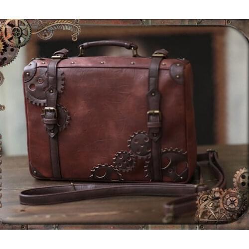 Steampunk Style Lolita Handbag Brown Satchel Bag with Gear Decor by Infanta