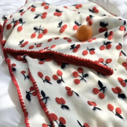 Super Soft 3D Cherry Strawberry Wool Mixed Baby Blanket Sweet Baby Girl Swaddle Blanket Crib Beddings Newborn Receiving blanket
