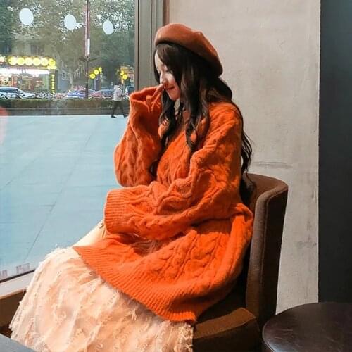 Knitted Womens Sweater New 2021Casual Winter Pullovers Sweater Loose Long Sleeve Striped Thick Warm Elegant Female Sweaters Top