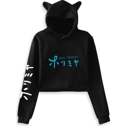 2021 New horimiya Crop Hoodie Sweatshirts Women Cat Pullover Girl Kawaii Harajuku Tracksui