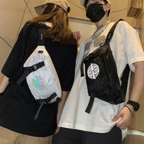 Street Trend Waist Bags Unisex Fashion Chest Bag Large Capacity Reflection Crossbody Bag Outdoor Men Phone Pouch Hip Fanny Pack