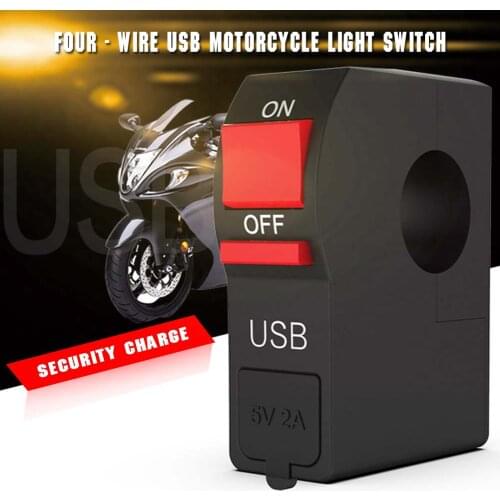 22mm 7/8" Universal Motorcycle Handlebar Switch Start Flameout ON OFF Button with USB Charger for Yamaha ATV 4 Wire Connectors