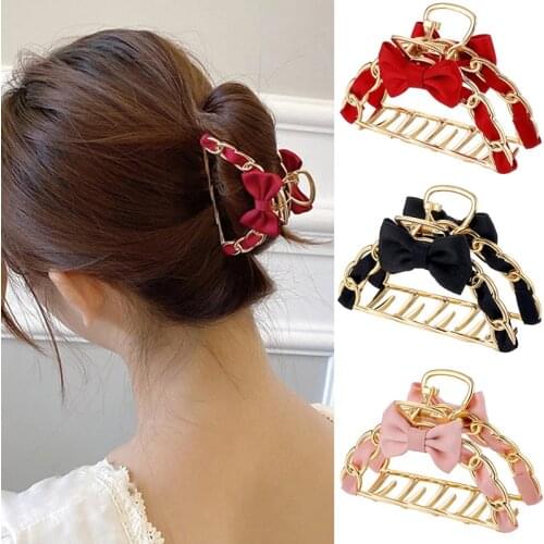 Vintage Metal Ribbon Bow Clip Elegant Temperament Women Girl Hollow Out Geometric Hair Pins Jewelry Accessories Styling Tools