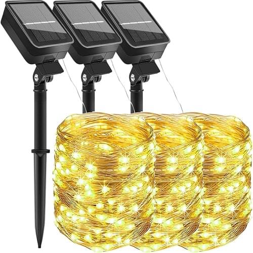 Yohencin 3Pack Warm White 20M 200pcs LED Waterproof Solar Decorative for Christmas Parties Garden Solar Fairy Lights Outdoor