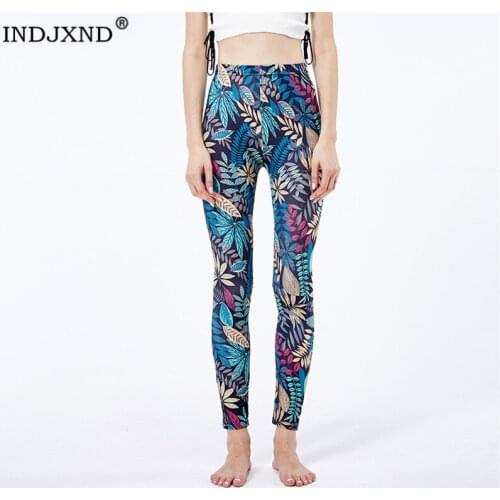 INDJXND Plus Size Workout Leggings Sexy Bottoms Floral Leaf Pants Women Plus Size Elastic Waist Stretch Capris Sport Female Pant