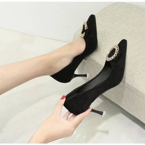 7cm High heel womens fine heel Korean version of the wild pointed single shoes female 2019 autumn new womens shoes wholesale