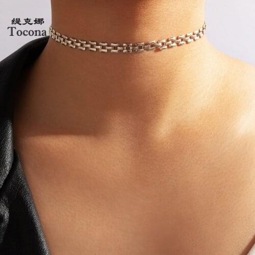 Tocona Punk Hollow Out Geometry Chain Choker Necklace for Women Gold Silver Color Alloy Metal Adjustable Party Jewelry 16775