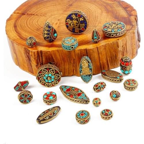 1pc Retro Nepal Tibetan Beads Charm Antique Golden For Women Clothes Bridal Veil Decoration Garment Beads Sewing Accessories