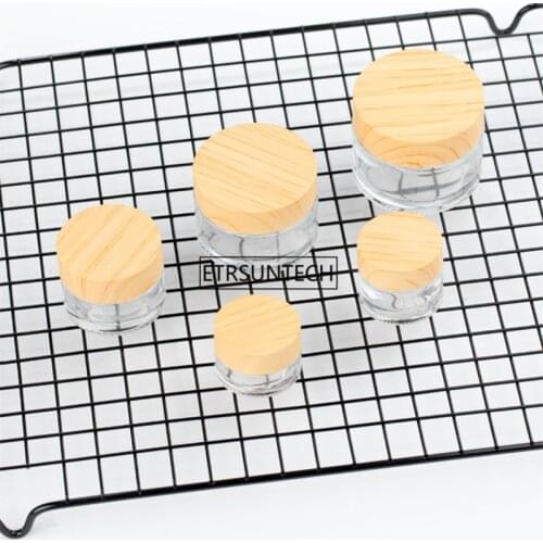 100pcs 5g 10g 15g 30g 50g Glass Cream Jar with Wood Lid Makeup Skin Care Lotion Pot Cosmetic Container Packaging Bottles F2723