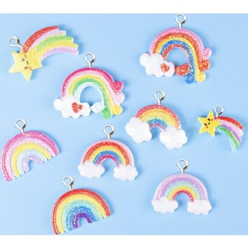 20Pcs Mini Rainbow Resin Charms Cute Pendant for Earrings Necklack Keychain DIY Fashion Jewelry Making Accessories Phone Decor