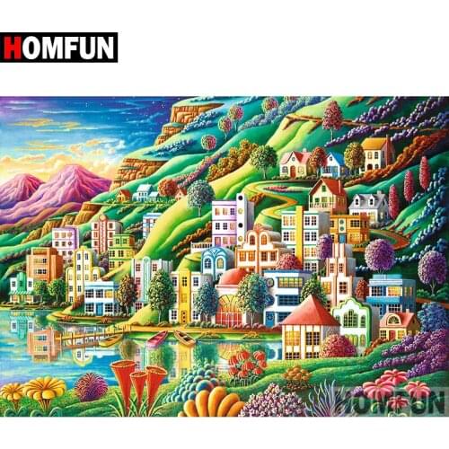 HOMFUN 5D DIY Diamond Painting Full Square/Round Drill "Seaside town" Embroidery Cross Stitch gift Home Decor Gift A08031