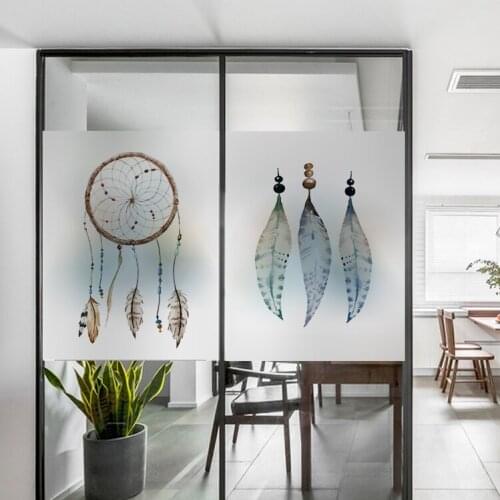 Custom Size Decorative Glass Window Film No Glue Opaque Frosted Stickers Foil Digital Printing Bathroom Bedroom Feather deer